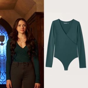 Abercrombie & Fitch Seamless Wrap Long Sleeve Green Bodysuit ASO Hope Mikaelson